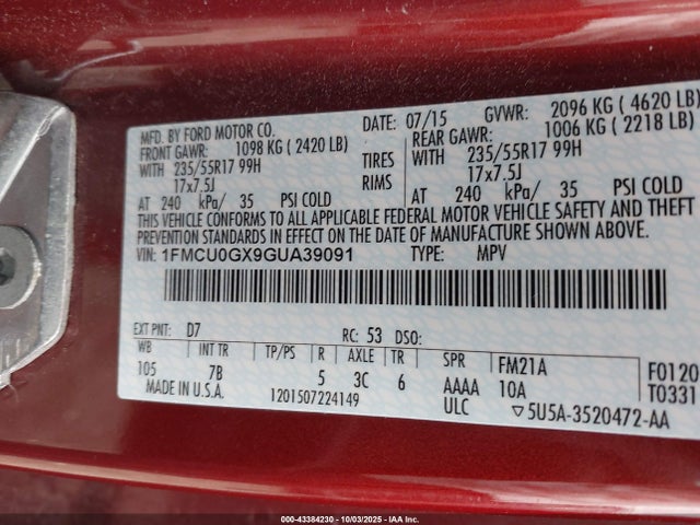 1FMCU0GX9GUA39091 Ford 2016