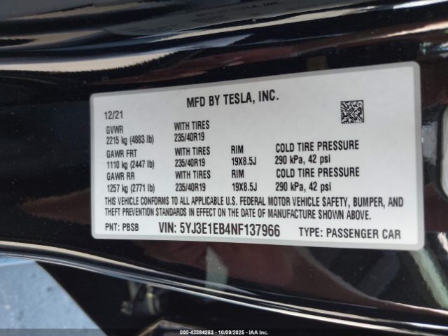 2022 TESLA MODEL 3 5YJ3E1EB4NF137966 Photo 8