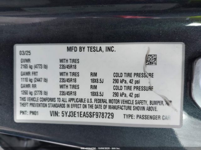 2025 TESLA MODEL 3 5YJ3E1EA5SF978729 Photo 8
