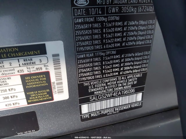 Продажа на аукционе авто 2014 Land Rover Range Rover 3.0l V6 Supercharged Hse, vin: SALGS2WF4EA196096, номер лота: 43384315