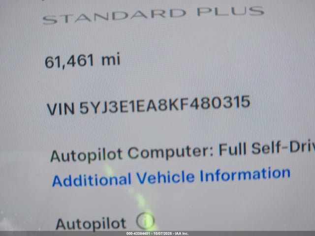 5YJ3E1EA8KF480315 Tesla MODEL 3