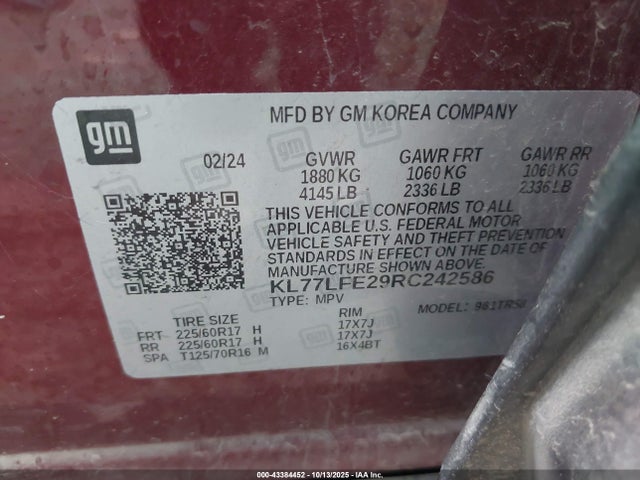 KL77LFE29RC242586 Chevrolet Trax Fwd Sp