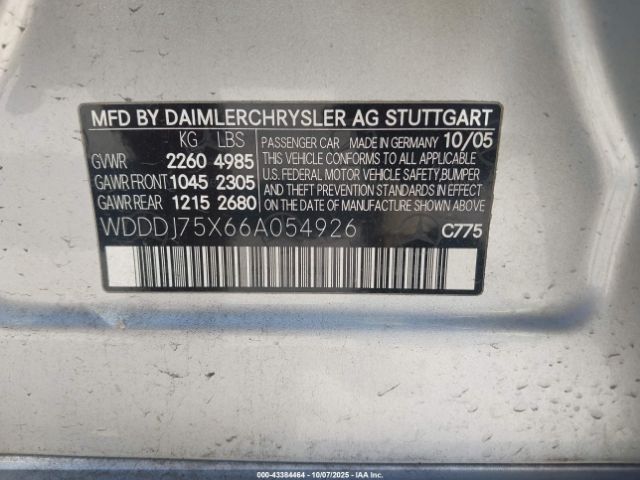 2006 MERCEDES-BENZ CLS 500 WDDDJ75X66A054926 Photo 8