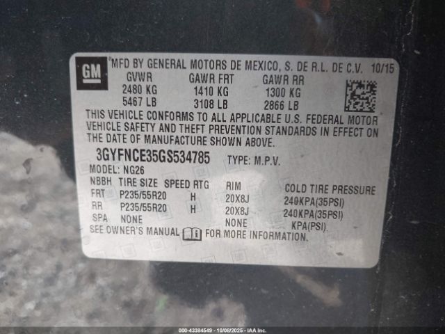 2016 CADILLAC SRX 3GYFNCE35GS534785 Photo 8