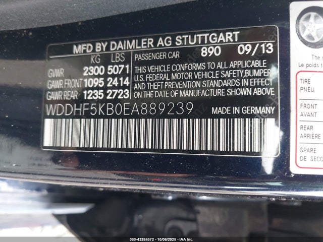 43384572 :رقم المزاد ، WDDHF5KB0EA889239 vin ، 2014 Mercedes-benz E 350 مزاد بيع