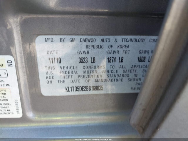 2011 CHEVROLET AVEO KL1TD5DE2BB169035 Photo 8