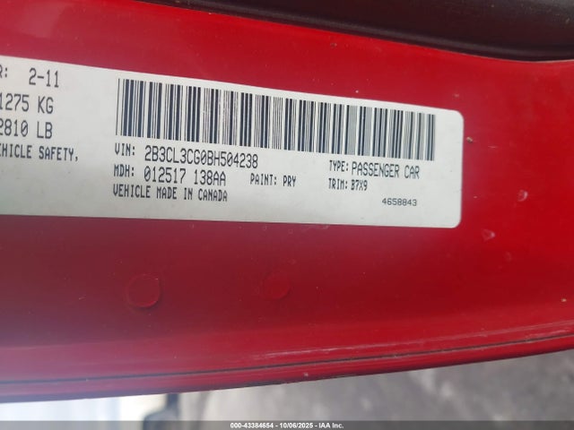 Продажа на аукционе авто 2011 Dodge Charger, vin: 2B3CL3CG0BH504238, номер лота: 43384654