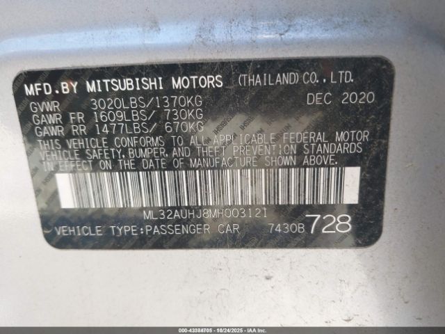 2021 MITSUBISHI MIRAGE ML32AUHJ8MH003121 Photo 8