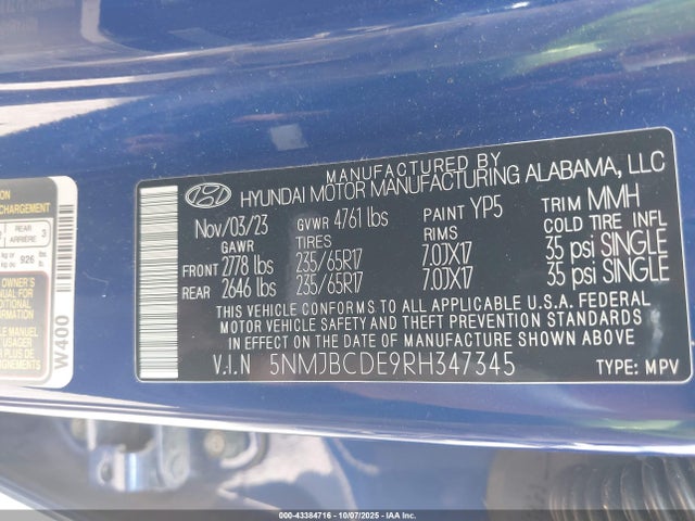 Hyundai gdi theta iii 2024 5NMJBCDE9RH347345 Image 9