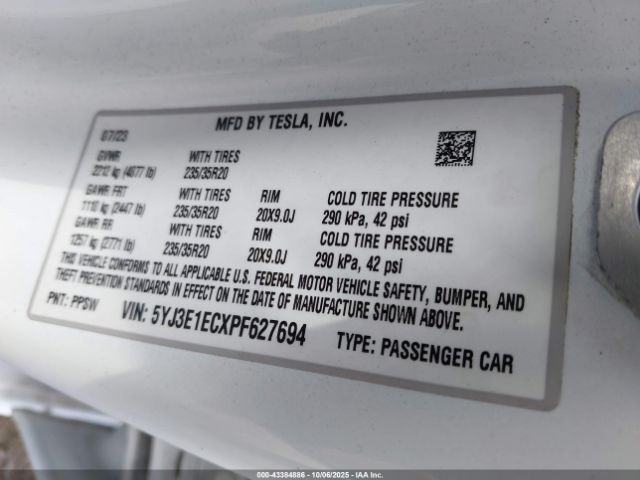 2023 TESLA MODEL 3 5YJ3E1ECXPF627694 Photo 8