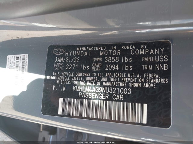 Продаж на аукціоні авто 2022 Hyundai Elantra Sel, vin: KMHLM4AG9NU321003, номер лоту: 43385144