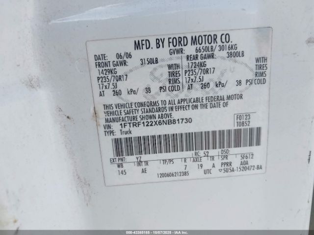 2006 FORD F-150 1FTRF122X6NB81730 Photo 8