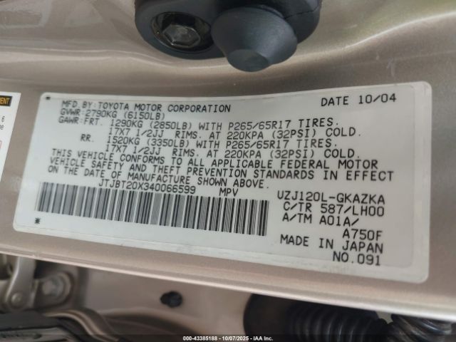 2004 LEXUS GX 470 JTJBT20X340066599 Photo 8