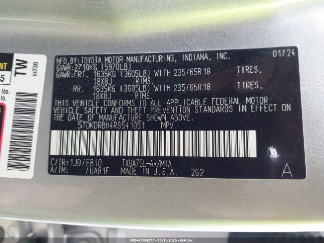 2024 TOYOTA HIGHLANDER 5TDKDRBH4RS541051 Photo 8