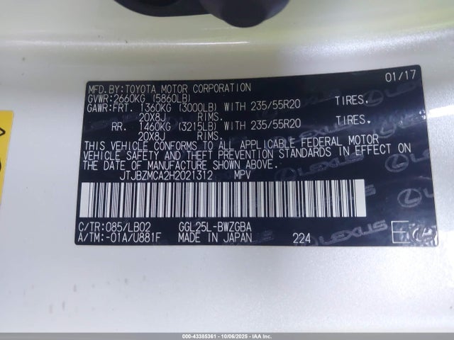 JTJBZMCA2H2021312 Lexus RX