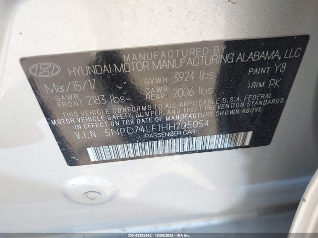 Hyundai ELANTRA SE 2017 5NPD74LF1HH205054 Image 9