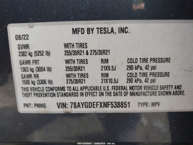 2022 TESLA MODEL Y 7SAYGDEFXNF538851 Photo 8