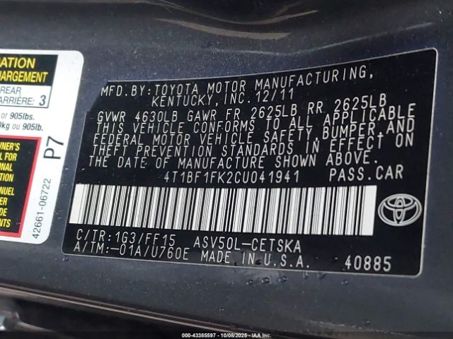 2012 TOYOTA CAMRY 4T1BF1FK2CU041941 Photo 8