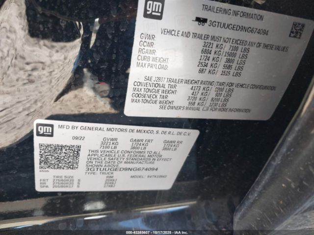 2022 GMC SIERRA 1500 3GTUUGED9NG674094 Photo 8