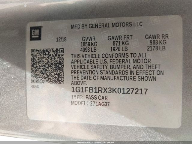 2019 CHEVROLET CAMARO 1G1FB1RX3K0127217 Photo 8