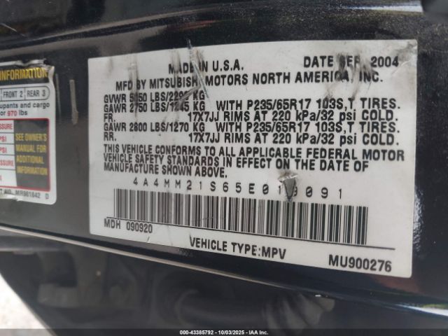 2005 MITSUBISHI ENDEAVOR 4A4MM21S65E019091 Photo 8