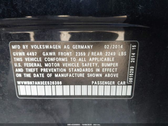 2014 VOLKSWAGEN CC WVWBN7AN3EE526386 Photo 8