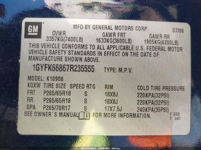2007 CADILLAC ESCALADE ESV 1GYFK66867R235555 Photo 8