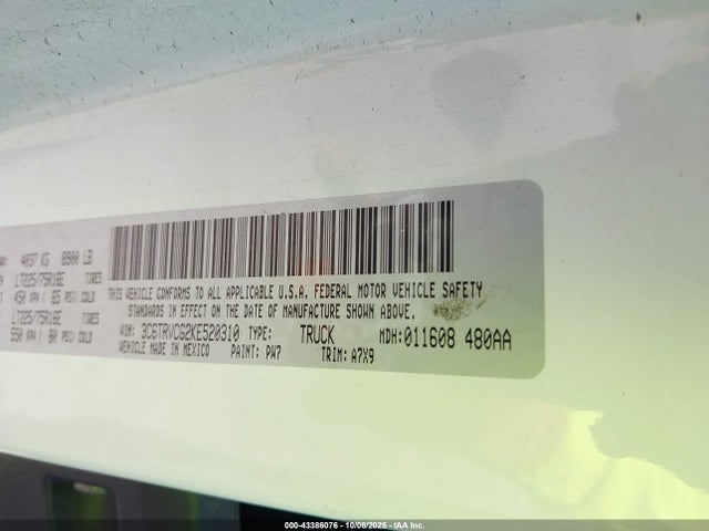 3C6TRVCG2KE520310 RAM Promaster 2500 High Roof 136 Wb