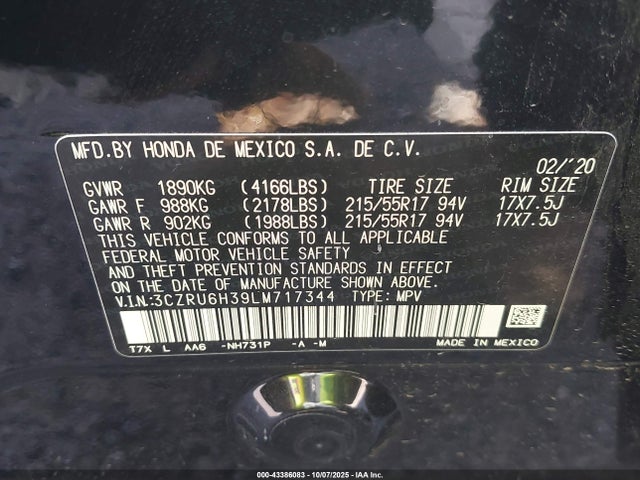 3CZRU6H39LM717344 Honda r18z9
