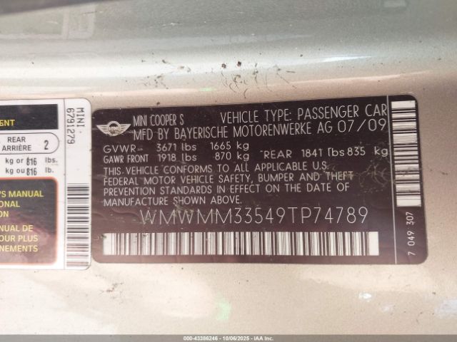 2009 MINI COOPER S CLUBMAN WMWMM33549TP74789 Photo 8