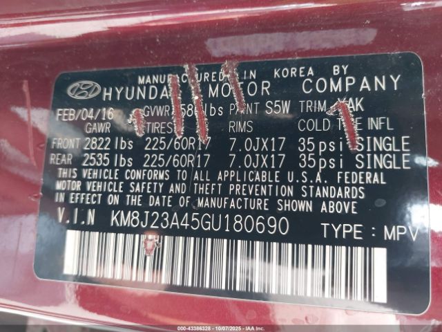 2016 HYUNDAI TUCSON KM8J23A45GU180690 Photo 8