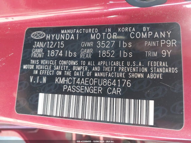Hyundai dohc gdi gamma 2015 KMHCT4AE0FU864176 Image 9