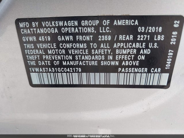 1VWAS7A31GC042179 Volkswagen Passat 1.8t S