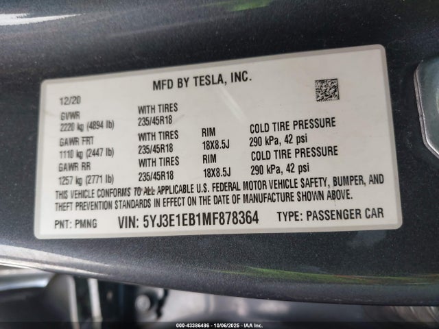 2021 TESLA MODEL 3 5YJ3E1EB1MF878364 Photo 8