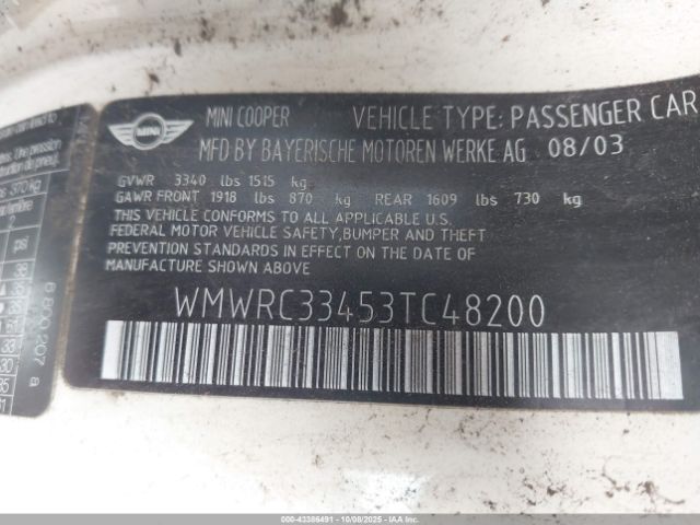 2003 MINI COOPER WMWRC33453TC48200 Photo 8