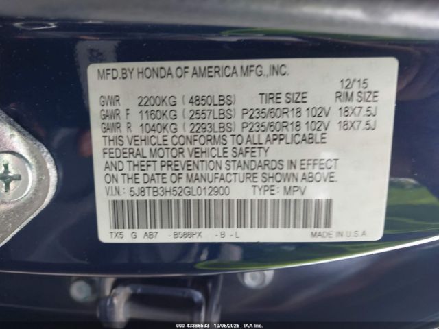 2016 ACURA RDX 5J8TB3H52GL012900 Photo 8