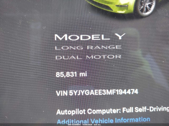 5YJYGAEE3MF194474 Tesla Model Y Long Range Dual Motor All-wheel Drive