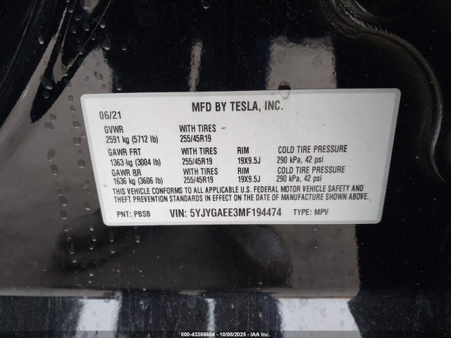 5YJYGAEE3MF194474 Tesla Model Y Long Range Dual Motor All-wheel Drive