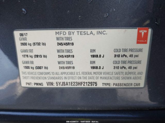 2017 TESLA MODEL S 5YJSA1E23HF212975 Photo 8