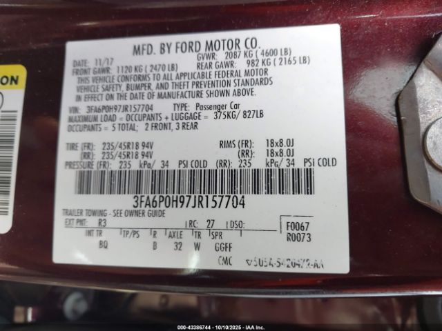 2018 FORD FUSION 3FA6P0H97JR157704 Photo 8