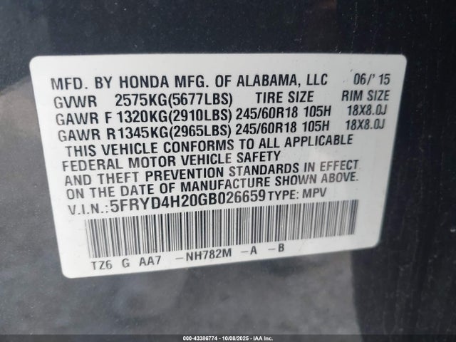 Aukcja sprzedaży 2016 Acura Mdx Acurawatch Plus Package, vin: 5FRYD4H20GB026659, numer aukcji: 43386774