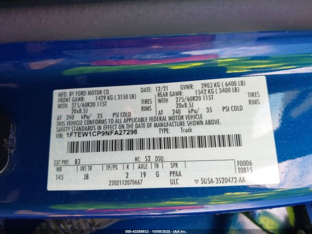 2022 FORD F-150 1FTEW1CP9NFA27298 Photo 8