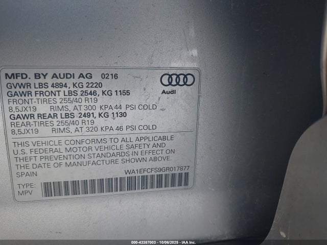 2016 AUDI Q3 WA1EFCFS9GR017877 Photo 8