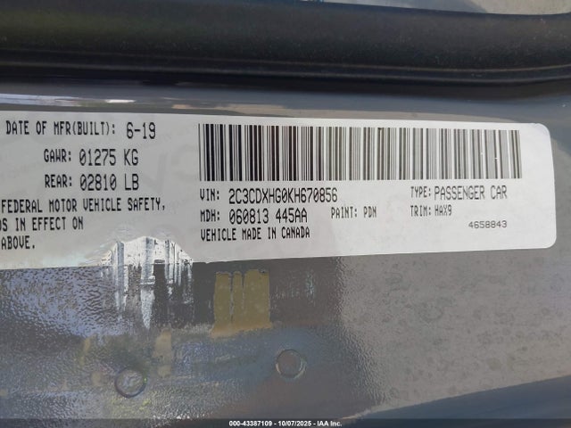 2C3CDXHG0KH670856 Dodge Charger Gt Rwd