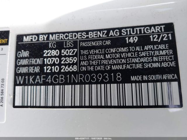 2022 MERCEDES-BENZ C 300 W1KAF4GB1NR039318 Photo 8