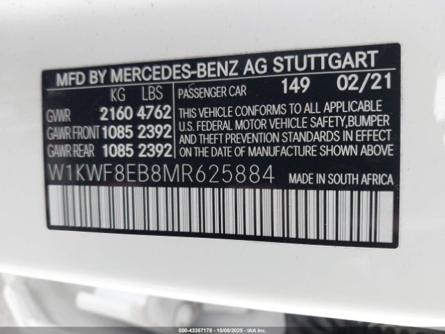 2021 MERCEDES-BENZ C 300 W1KWF8EB8MR625884 Photo 8