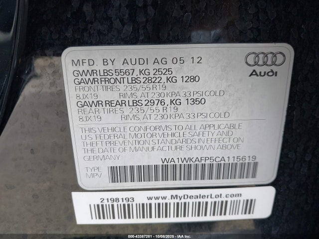 2012 AUDI Q5 WA1WKAFP5CA115619 Photo 8