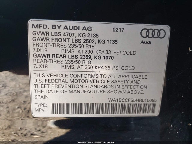 2017 AUDI Q3 WA1BCCFS5HR015685 Photo 8