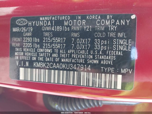 2019 HYUNDAI KONA KM8K2CAA0KU347914 Photo 8