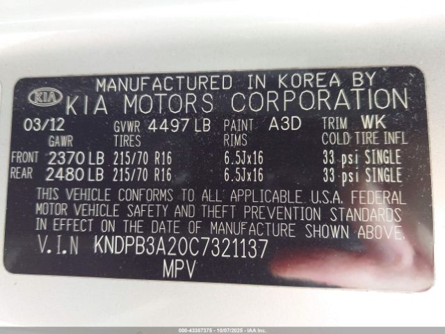 2012 KIA SPORTAGE KNDPB3A20C7321137 Photo 8